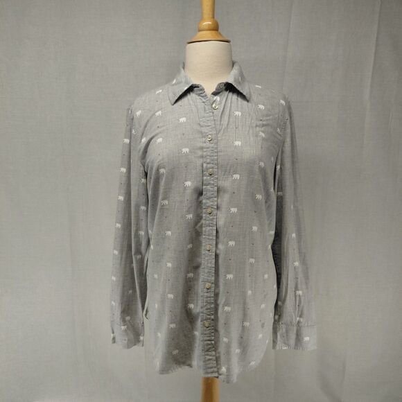 Talbots Tops - Talbots LS Polar Bear Button-Up Shirt 100% Cotton Light Gray Size Large